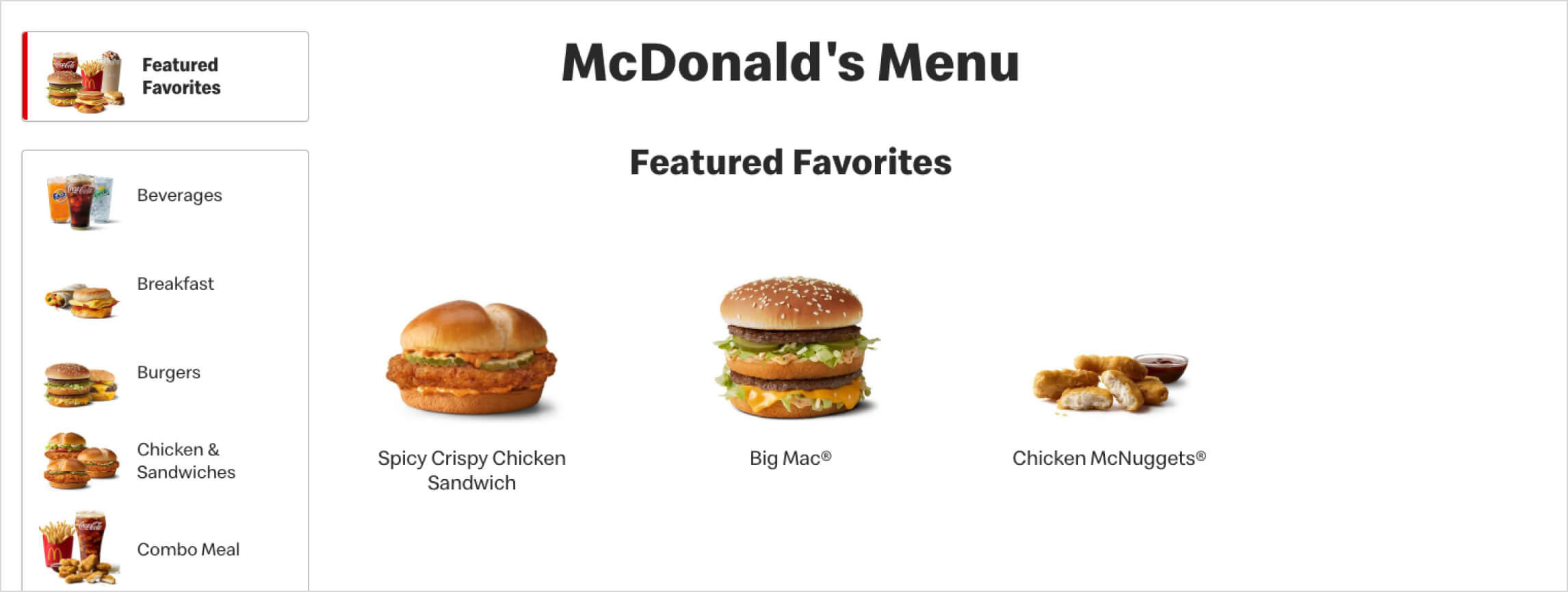 photo of mcdonald's menu